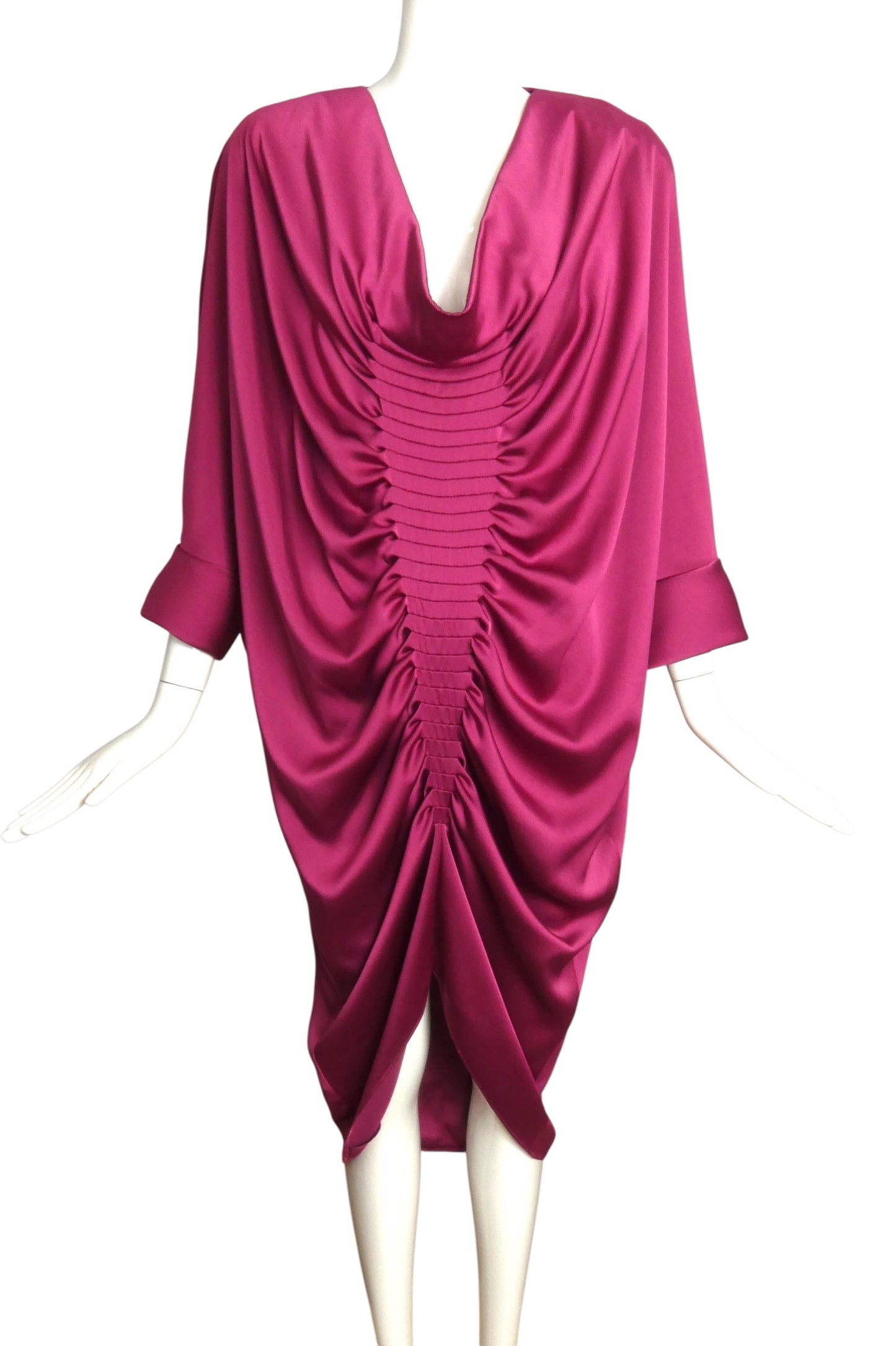 PIERRE CARDIN-1990 Raspberry Charmeuse Dress, Size-O/S