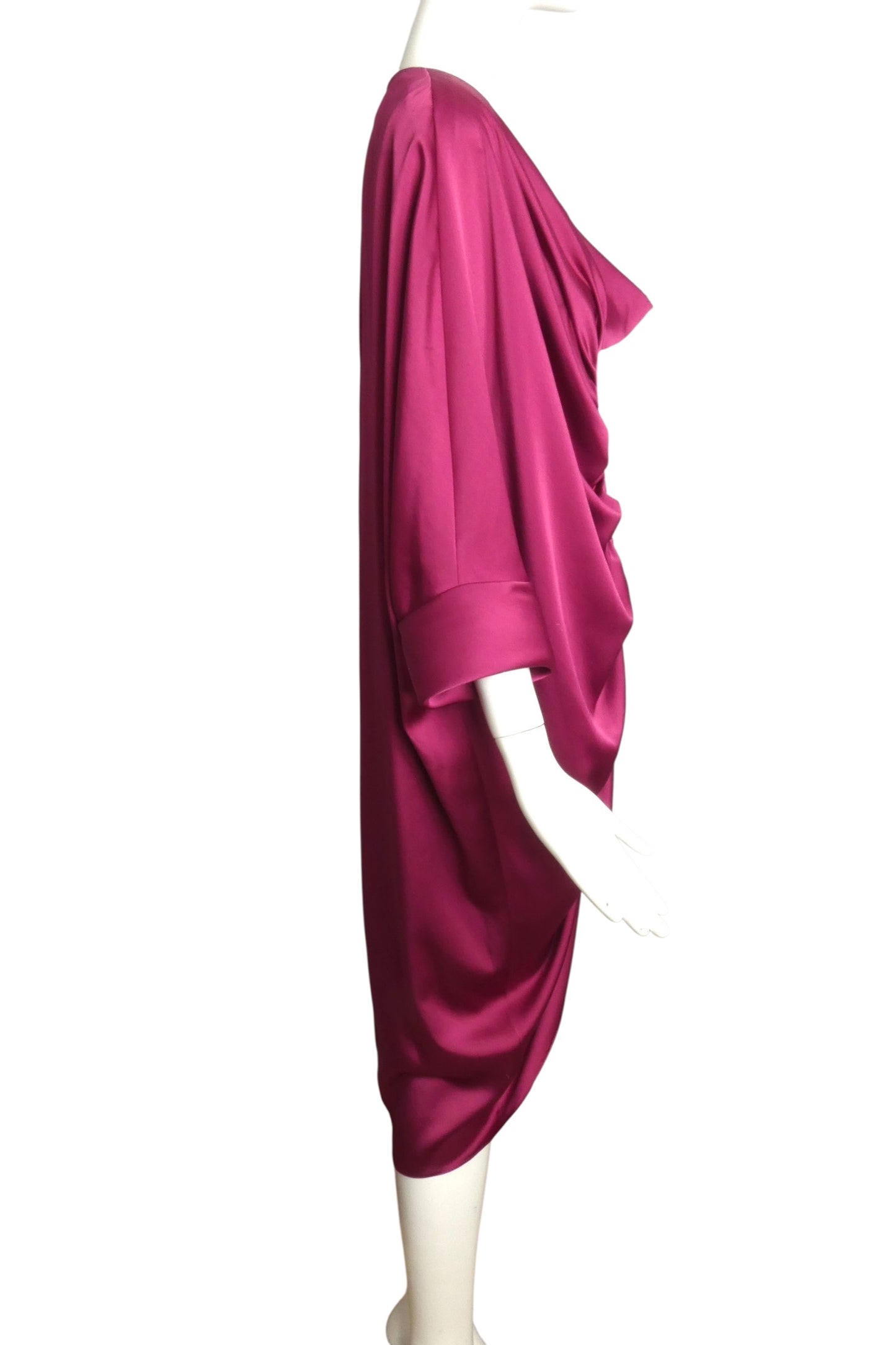 PIERRE CARDIN-1990 Raspberry Charmeuse Dress, Size-O/S