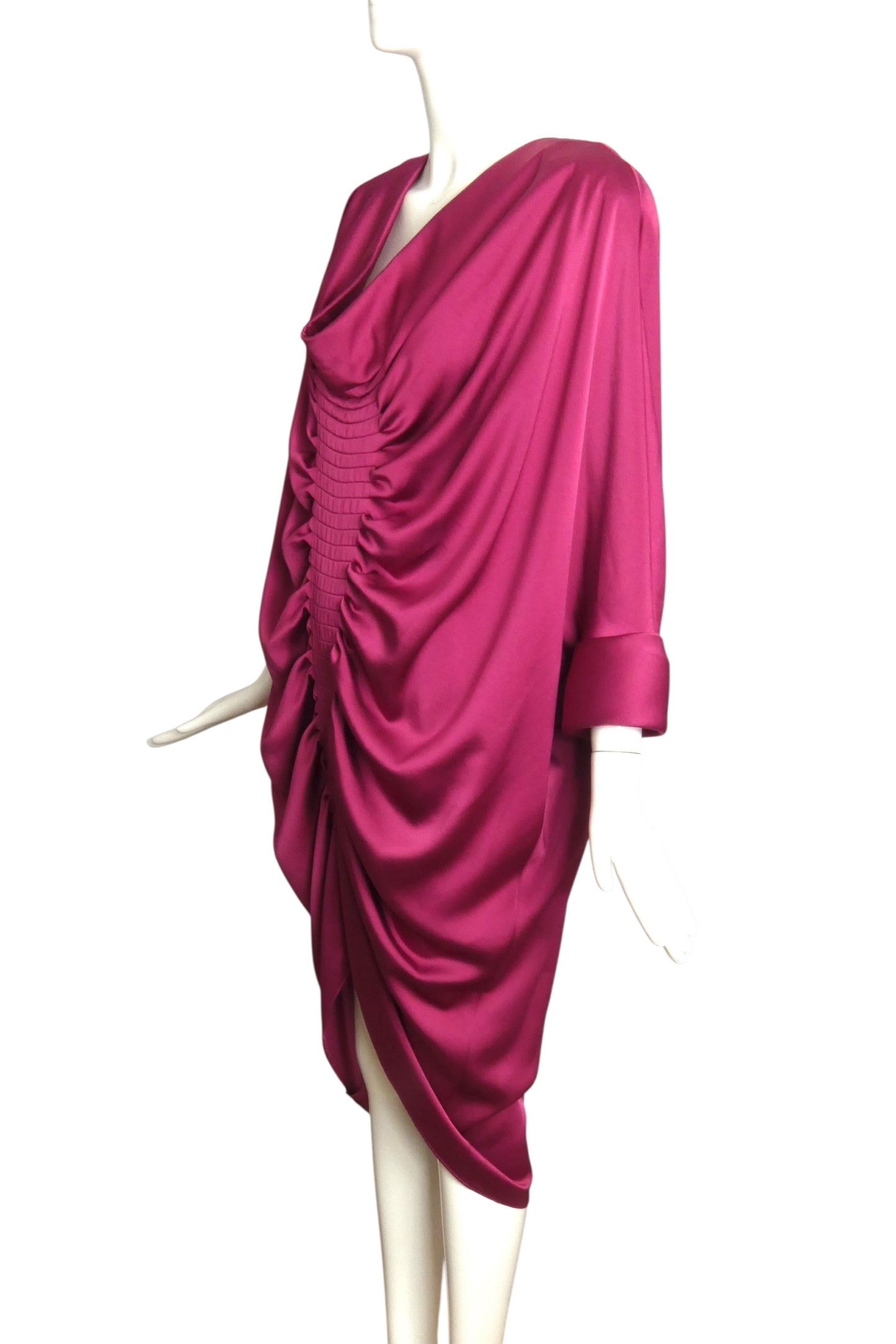 PIERRE CARDIN-1990 Raspberry Charmeuse Dress, Size-O/S