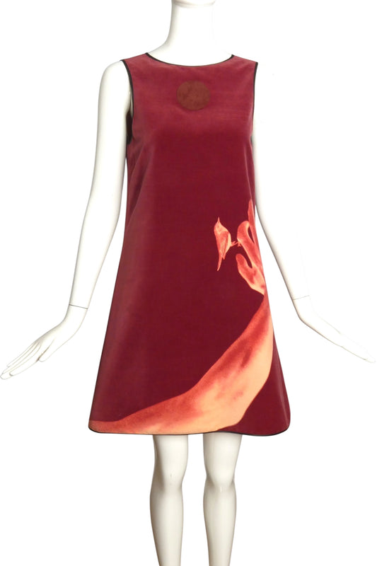 PIERRE CARDIN- 2007 Printed Velveteen Trapeze Dress, Size 2