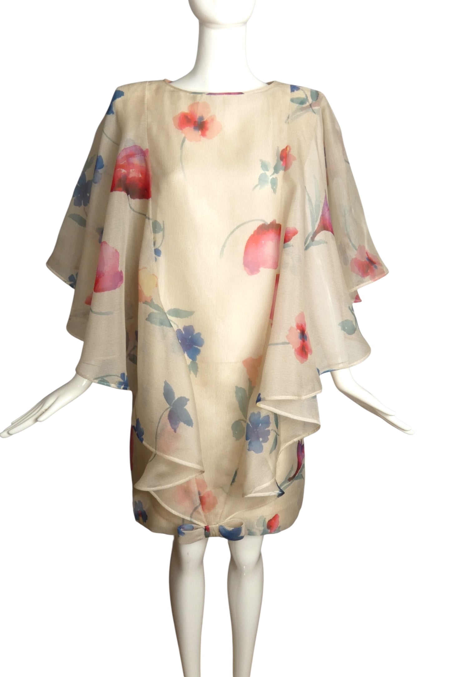 PIERRE CARDIN BOUTIQUE-1998 Floral Silk Organza Dress, Size-14