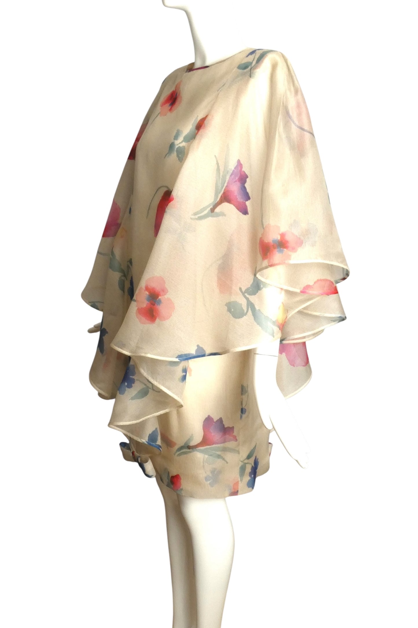 PIERRE CARDIN BOUTIQUE-1998 Floral Silk Organza Dress, Size-14