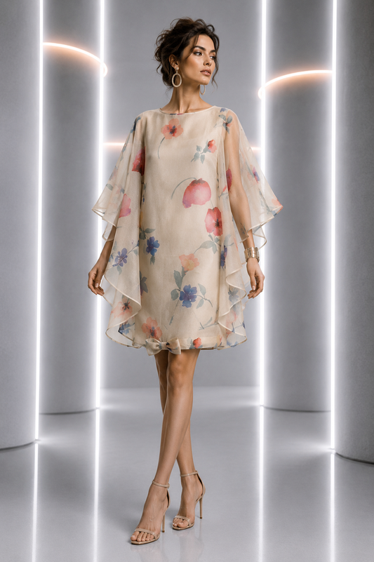 PIERRE CARDIN - 1998 Floral Silk Organza Dress, Size-14