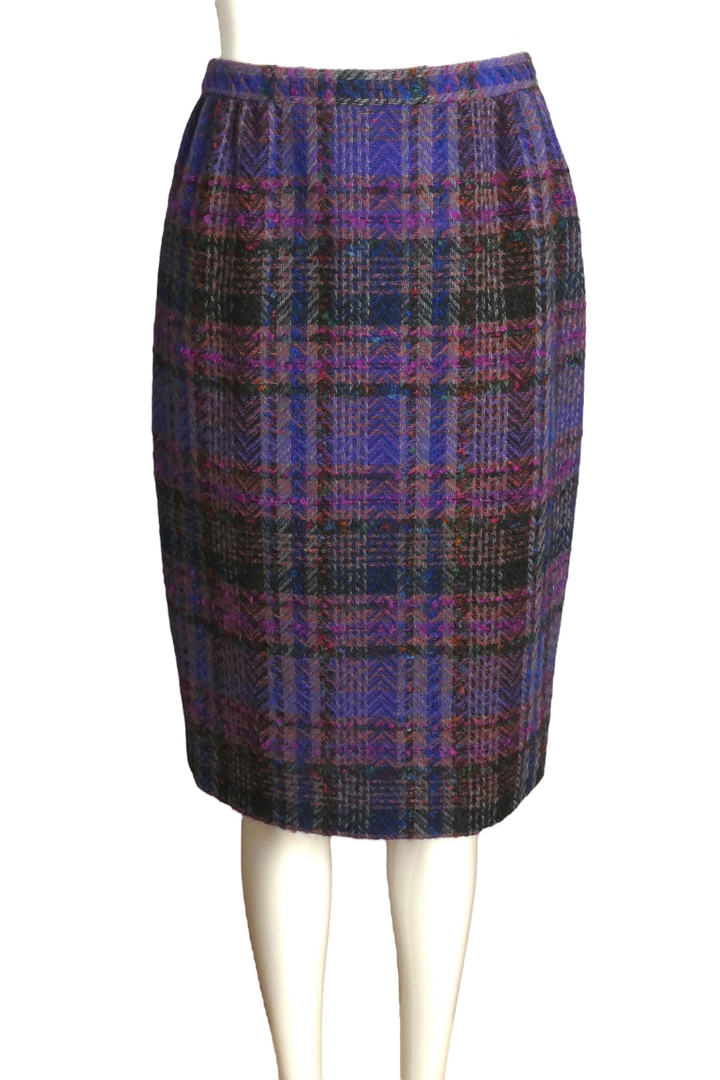 PIERRE CARDIN (HAUTE COUTURE)-1990s Wool Plaid Skirt Suit, Size-8