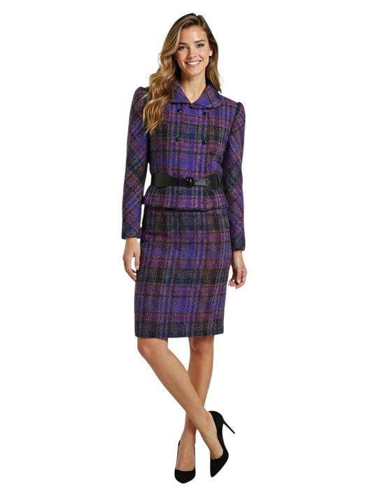 1990s Wool Plaid Skirt Suit, Size-8