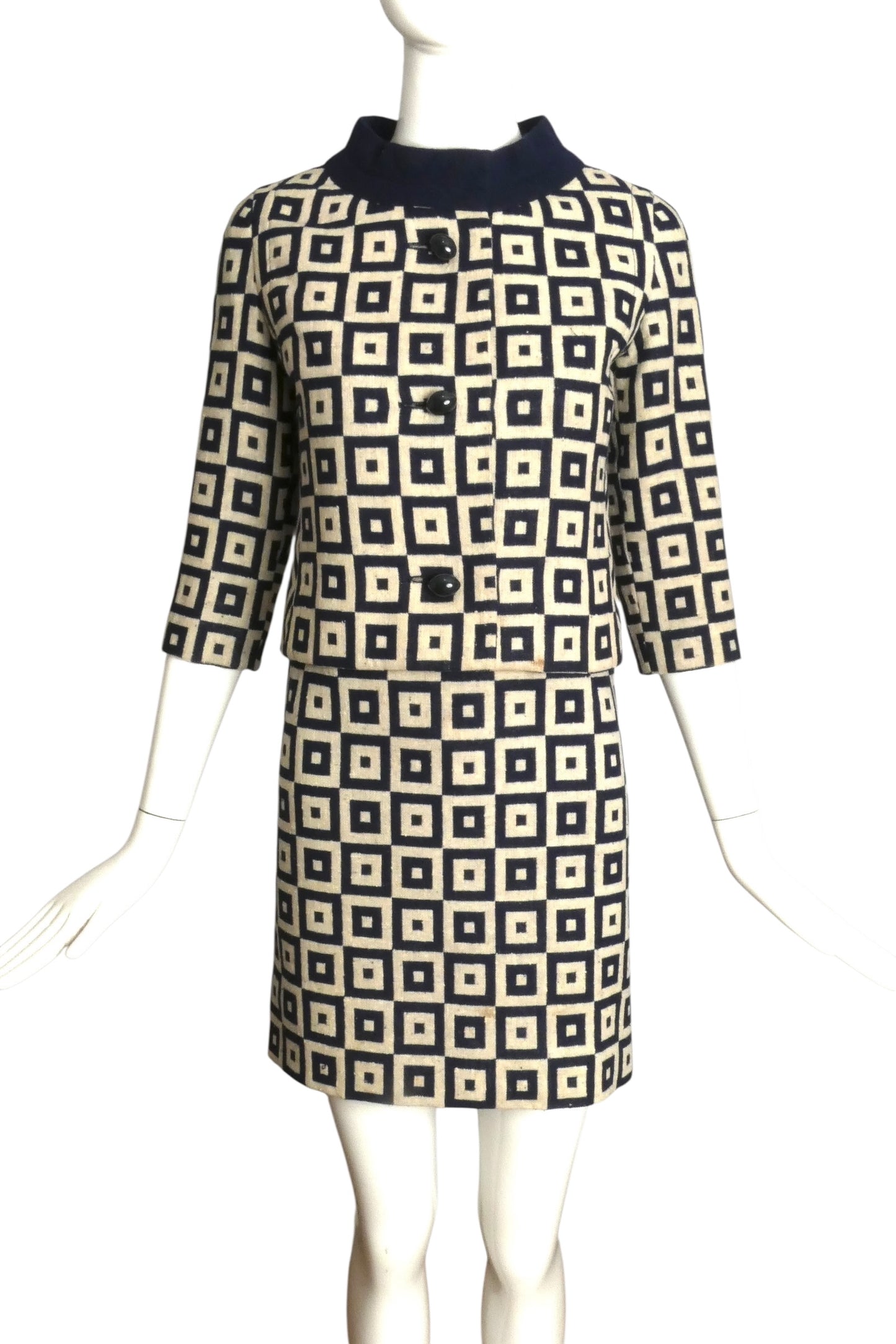 PIERRE CARDIN (HAUTE COUTURE)- 1970 Linen Dress & Jacket Ensemble, Size-2