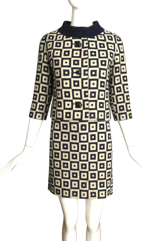 PIERRE CARDIN (HAUTE COUTURE)- 1970 Linen Dress & Jacket Ensemble, Size-2