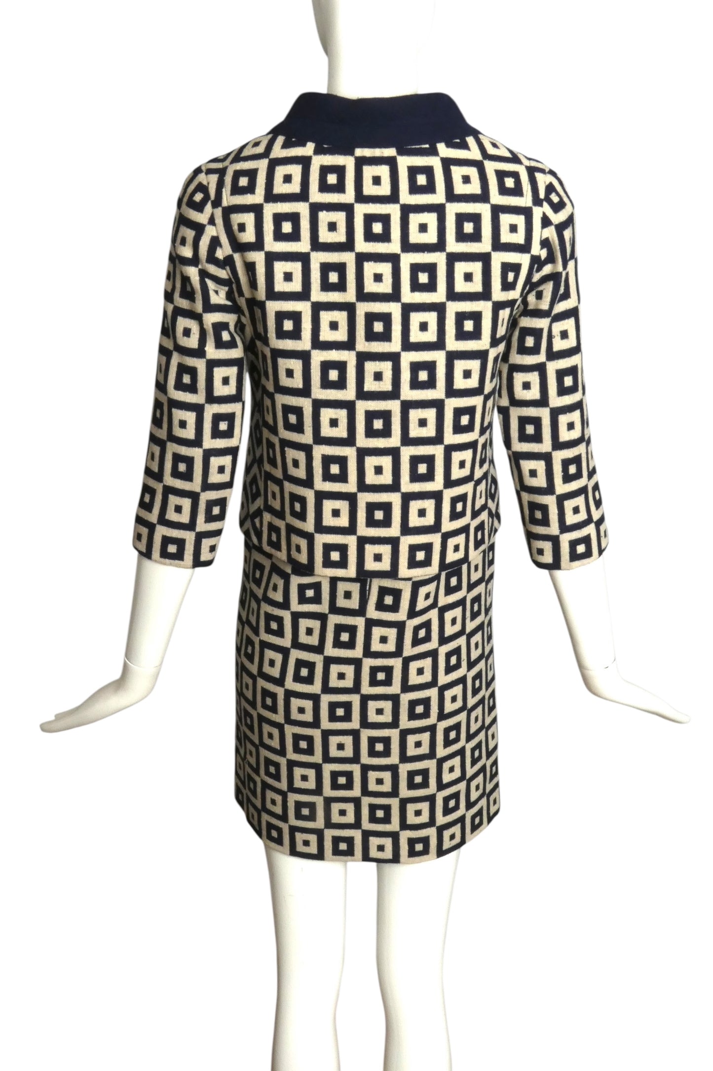 PIERRE CARDIN (HAUTE COUTURE)- 1970 Linen Dress & Jacket Ensemble, Size-2