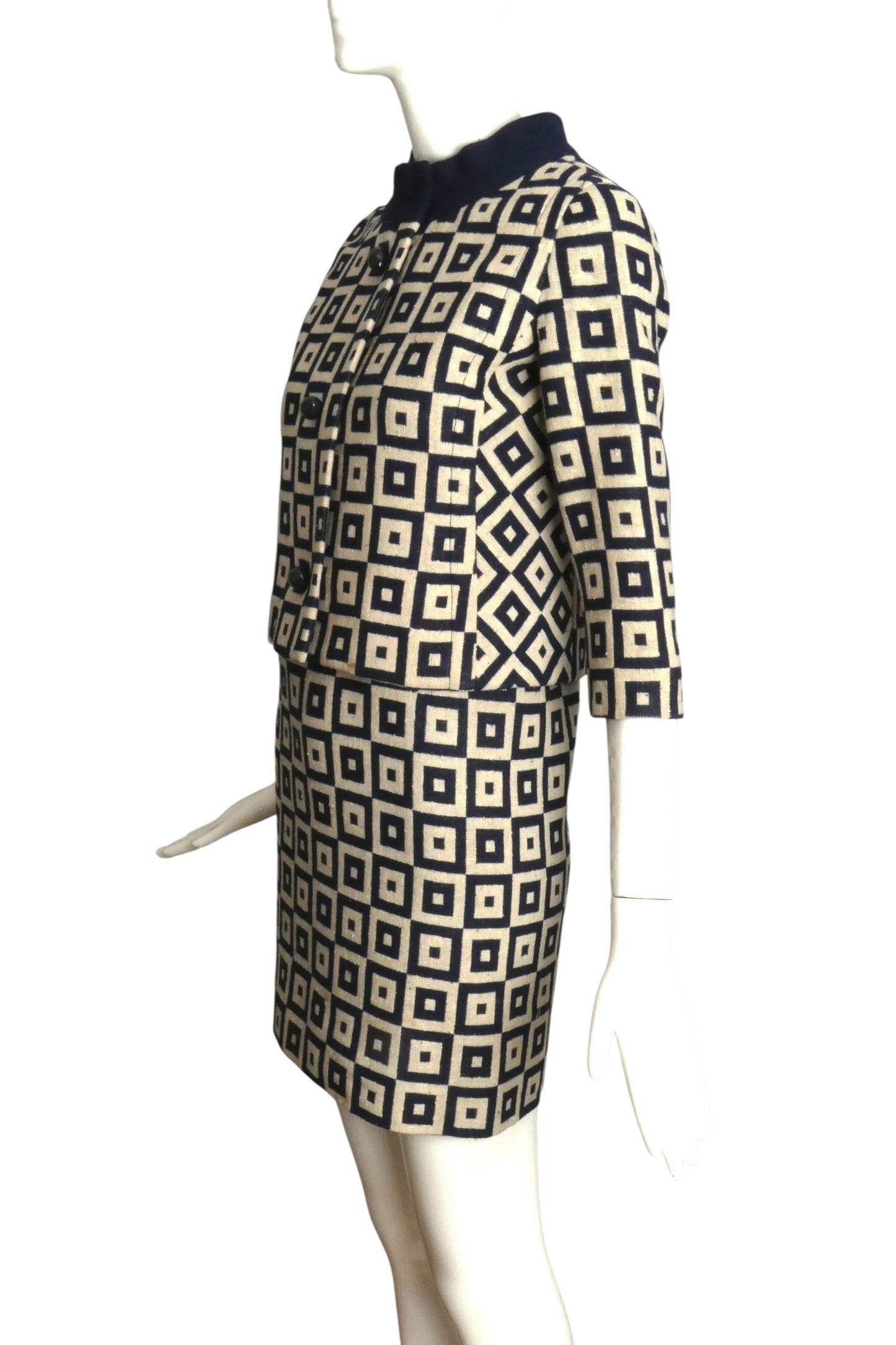 PIERRE CARDIN (HAUTE COUTURE)- 1970 Linen Dress & Jacket Ensemble, Size-2