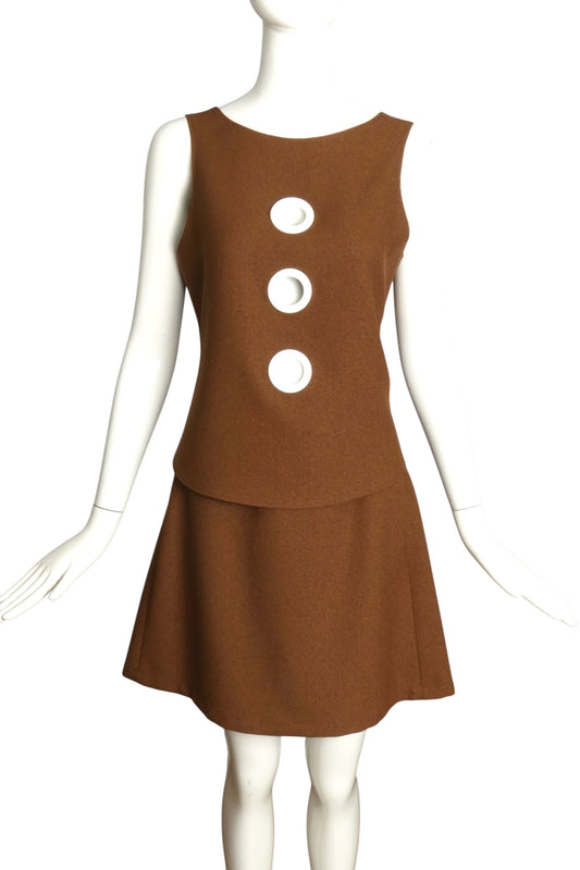 PIERRE CARDIN BOUTIQUE-1990s Brown 2pc Knit Skirt Ensemble, Size-4