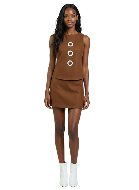 1990s Brown 2pc Knit Skirt Ensemble, Size-4