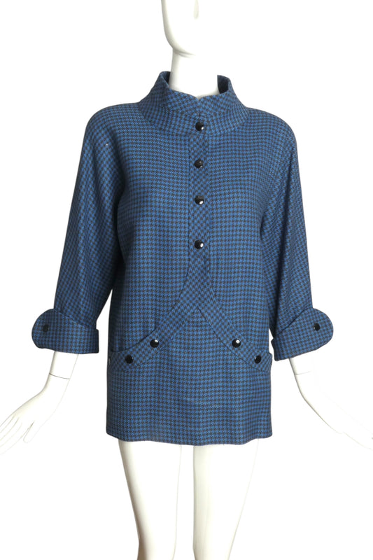 PIERRE CARDIN BOUTIQUE-1985 Wool Houndstooth Tunic, Size-6