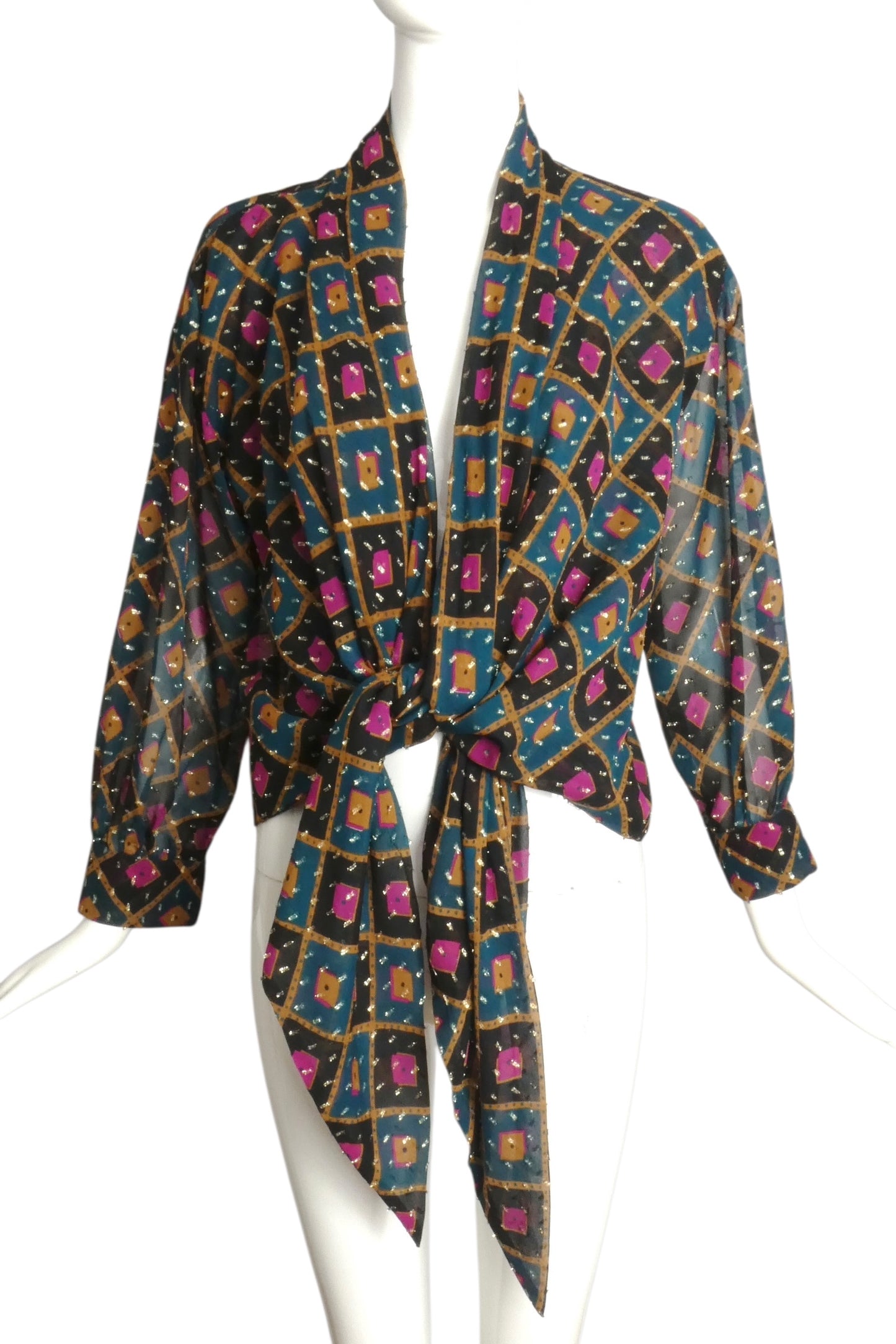 PIERRE CARDIN-1990s Georgette Print Blouse, Size-8