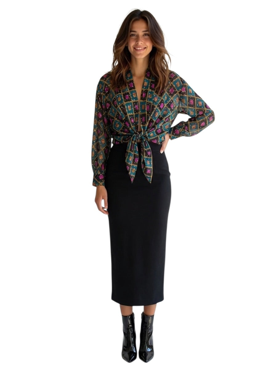 PIERRE CARDIN - 1990s Georgette Print Blouse, Size-8