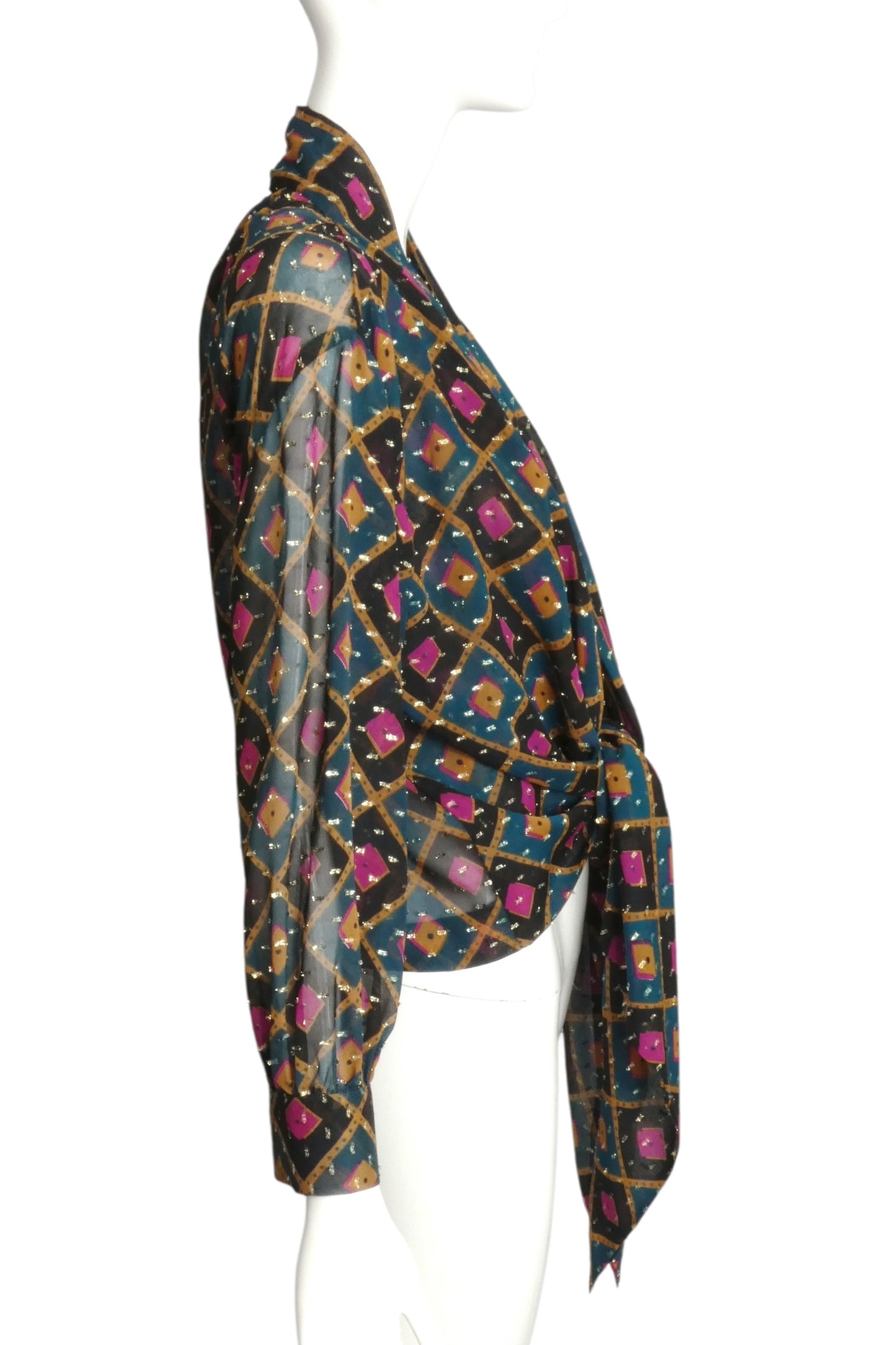 PIERRE CARDIN-1990s Georgette Print Blouse, Size-8