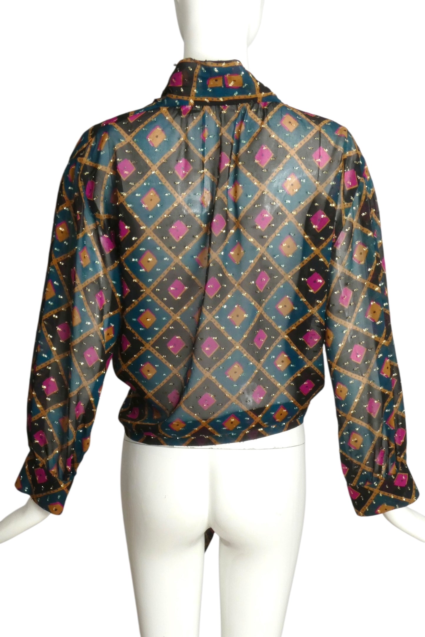 PIERRE CARDIN-1990s Georgette Print Blouse, Size-8