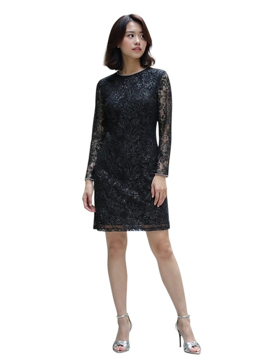 1990s Black Lace & Rhinestone Dress, Size-10