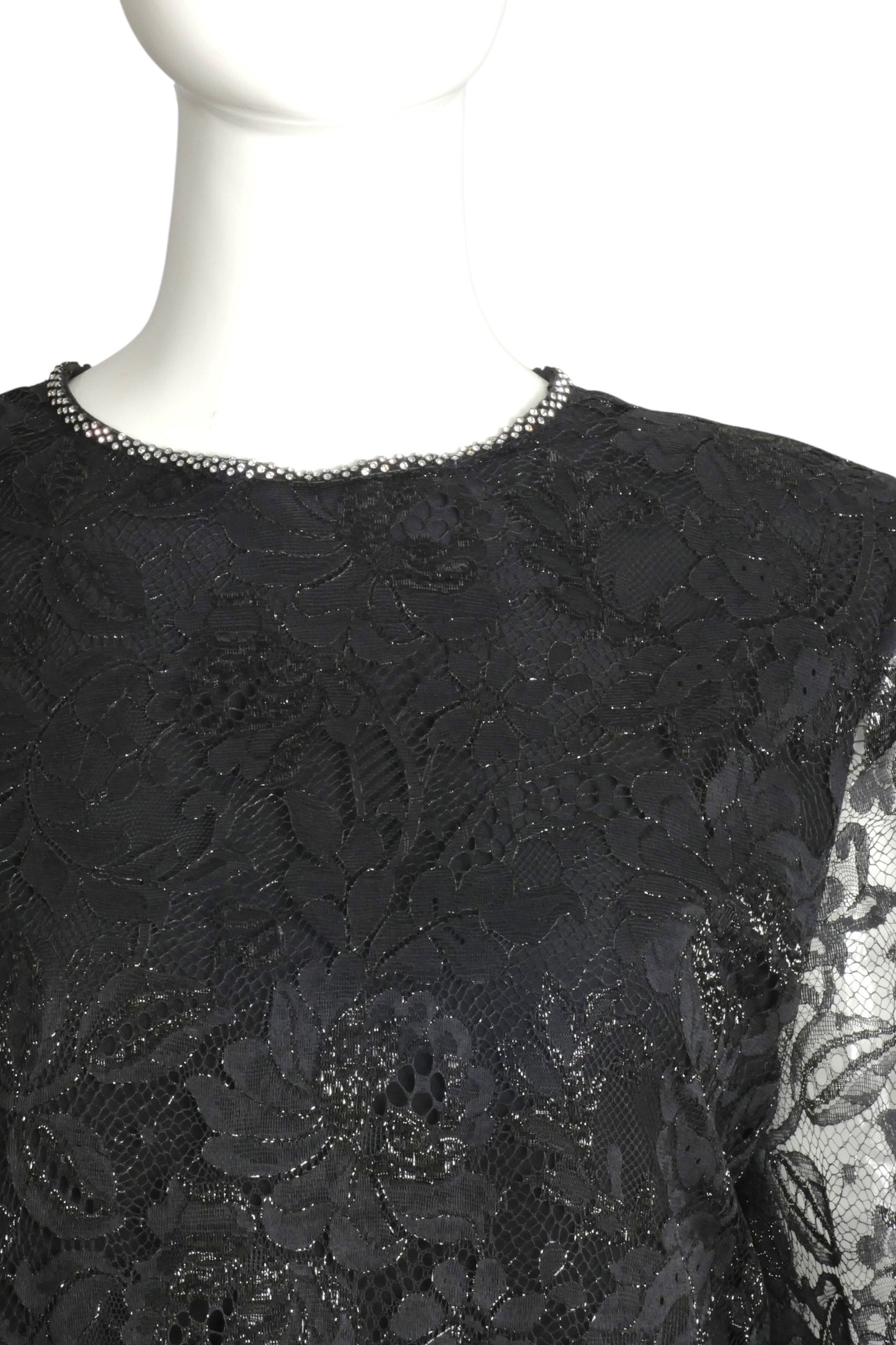 PIERRE CARDIN BOUTIQUE-1990s Black Lace & Rhinestone Dress, Size-10