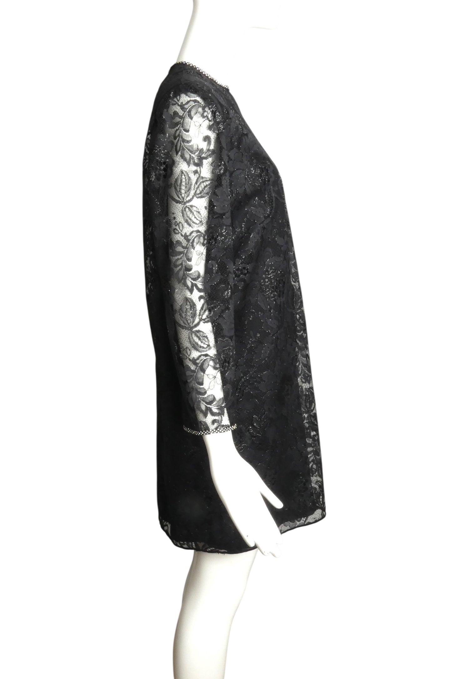 PIERRE CARDIN BOUTIQUE-1990s Black Lace & Rhinestone Dress, Size-10