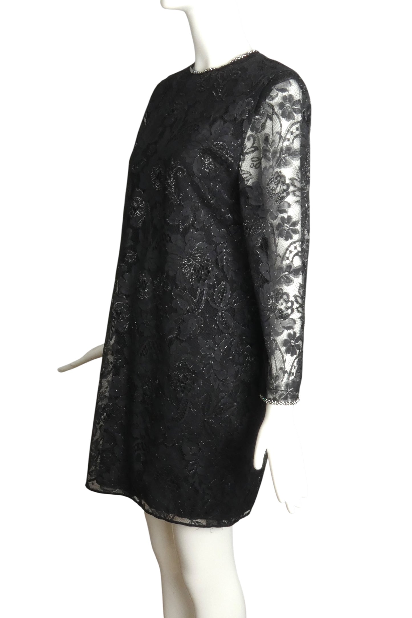 PIERRE CARDIN BOUTIQUE-1990s Black Lace & Rhinestone Dress, Size-10