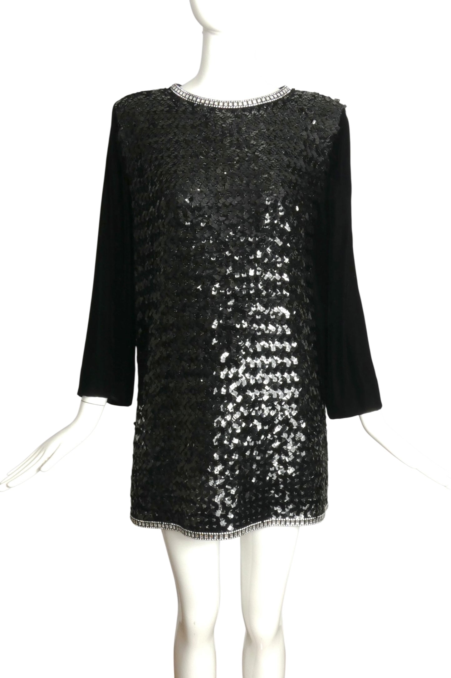 PIERRE CARDIN BOUTIQUE-1990s Black Sequin & Velvet Cocktail Dress, Size-12