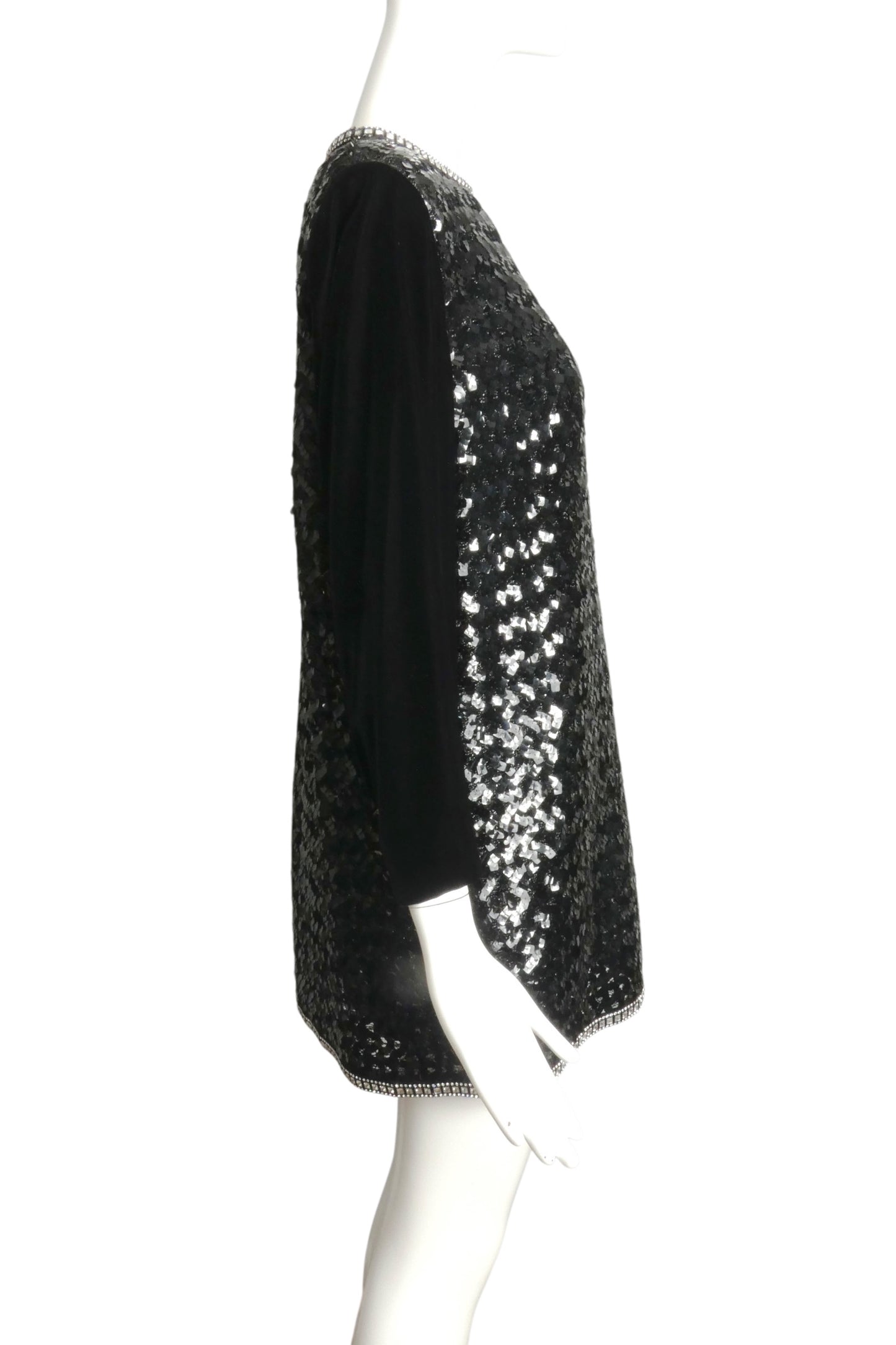 PIERRE CARDIN BOUTIQUE-1990s Black Sequin & Velvet Cocktail Dress, Size-12