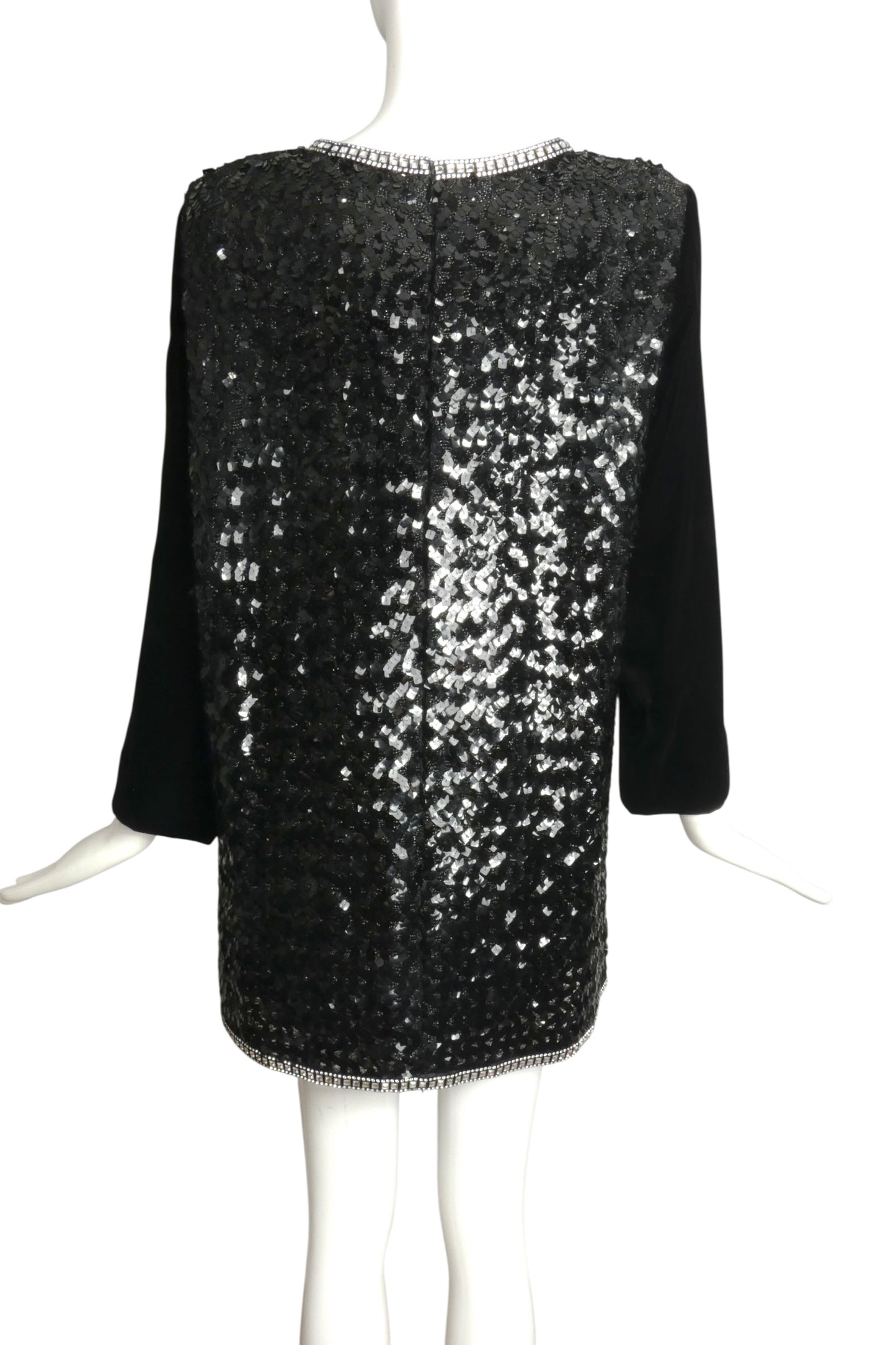 PIERRE CARDIN BOUTIQUE-1990s Black Sequin & Velvet Cocktail Dress, Size-12