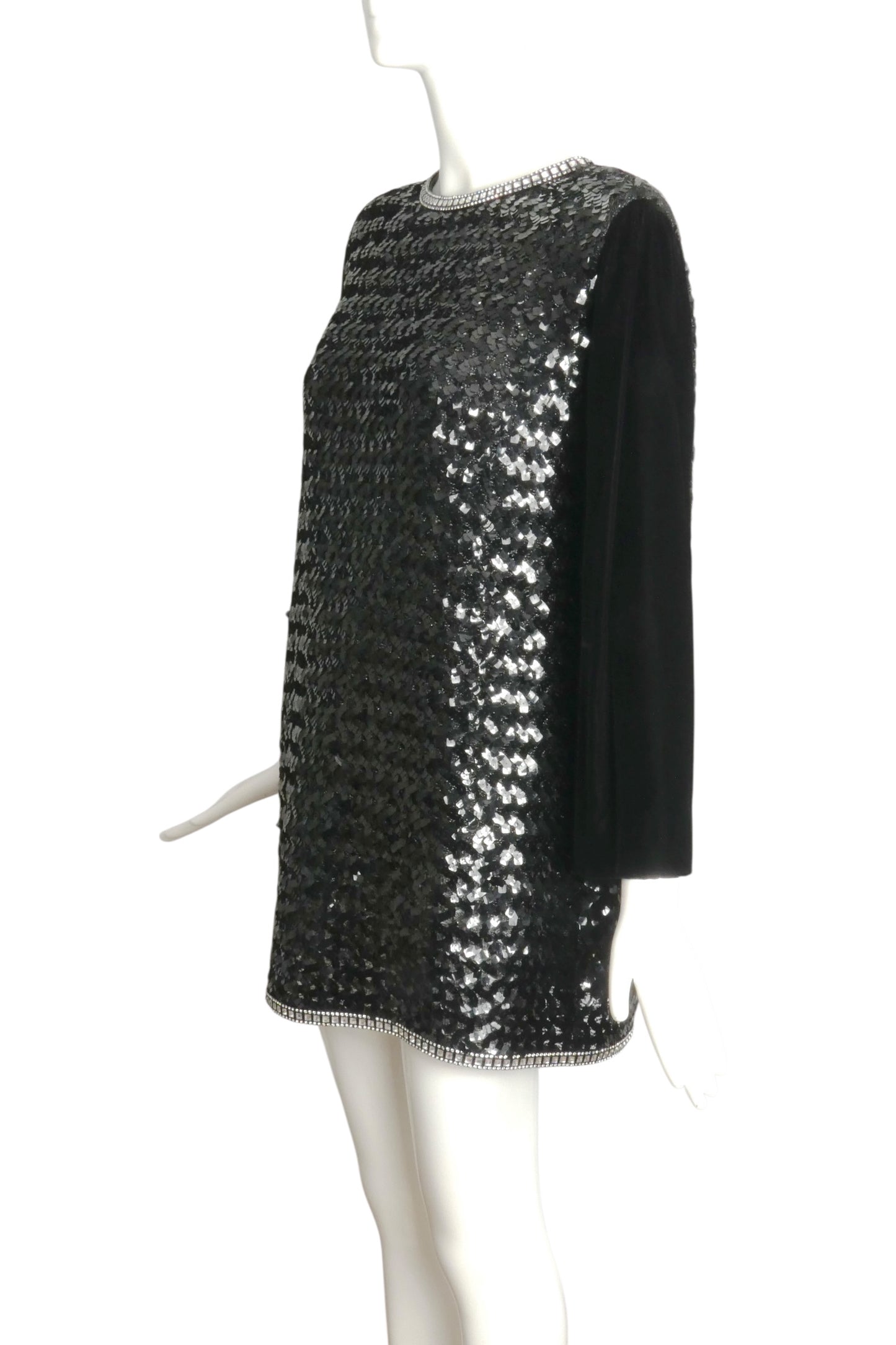 PIERRE CARDIN BOUTIQUE-1990s Black Sequin & Velvet Cocktail Dress, Size-12