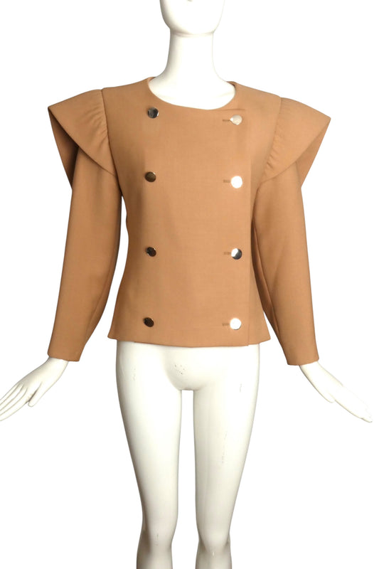 PIERRE CARDIN Boutique-1996 Beige Sculptured Wool Jacket, Size-4