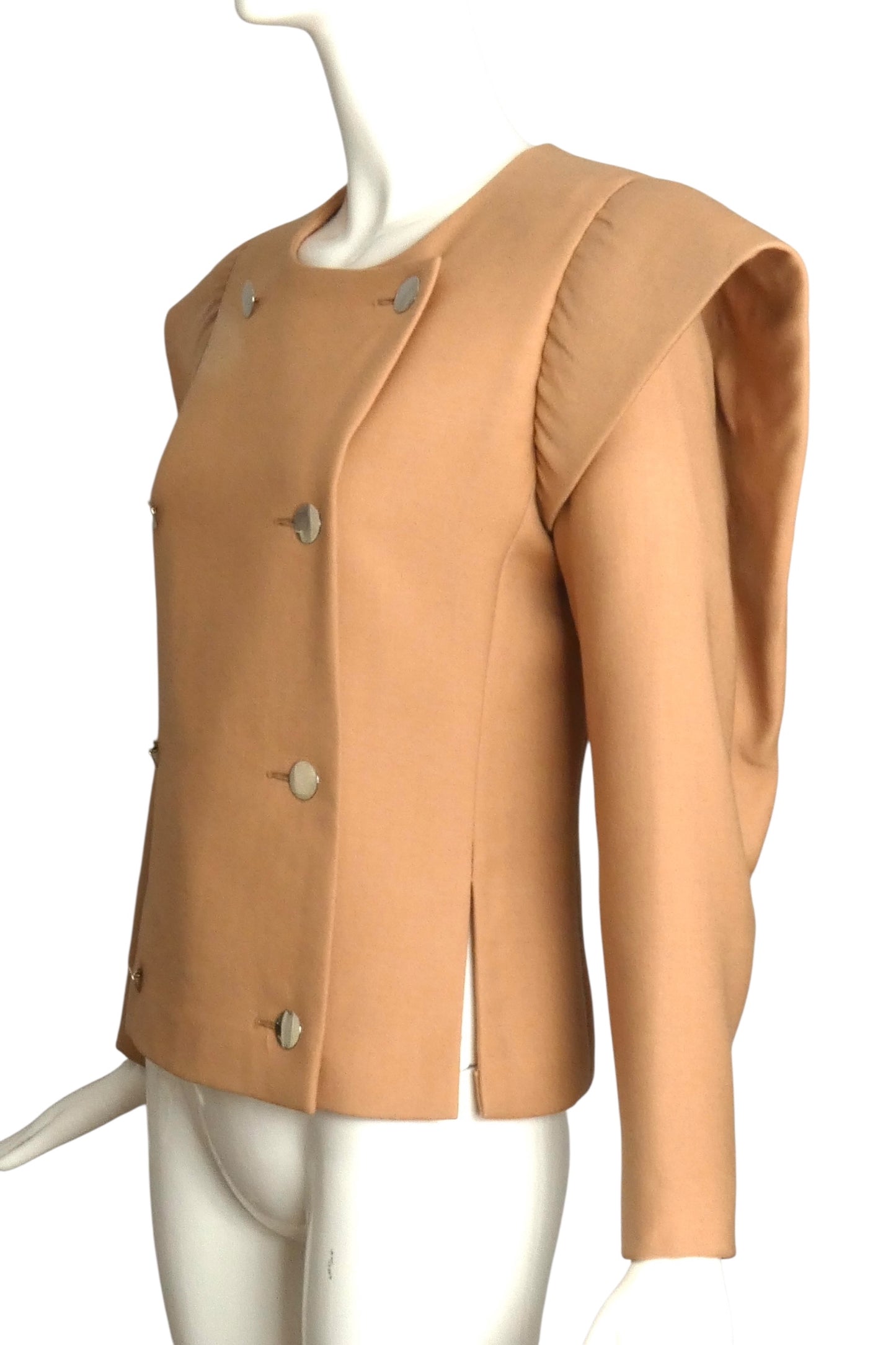 PIERRE CARDIN Boutique-1996 Beige Sculptured Wool Jacket, Size-4