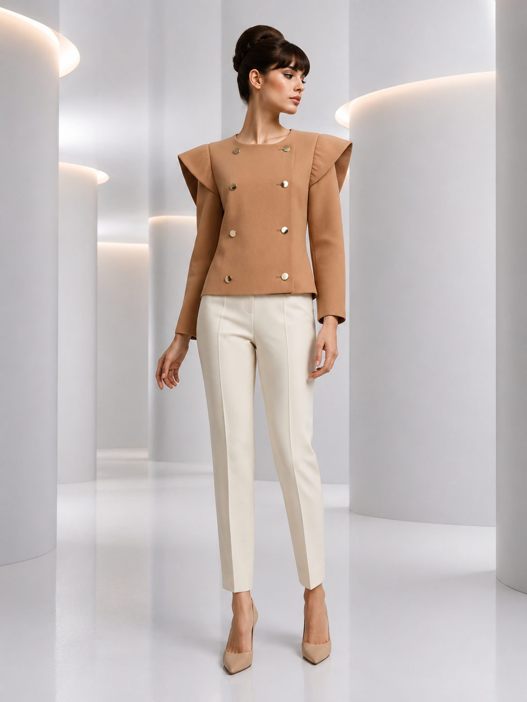 PIERRE CARDIN - 1996 Beige Sculptured Wool Jacket, Size-4