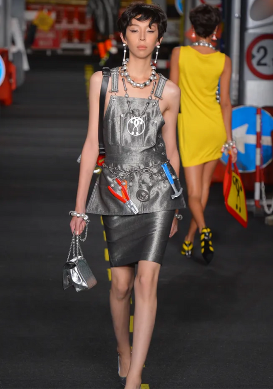 MOSCHINO COUTURE- NWT 2016 Silver Metallic Overall Dress, Size 2
