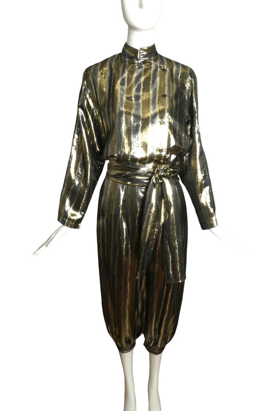1980s Gold Striped Lame Pant Ensemble, Size 8