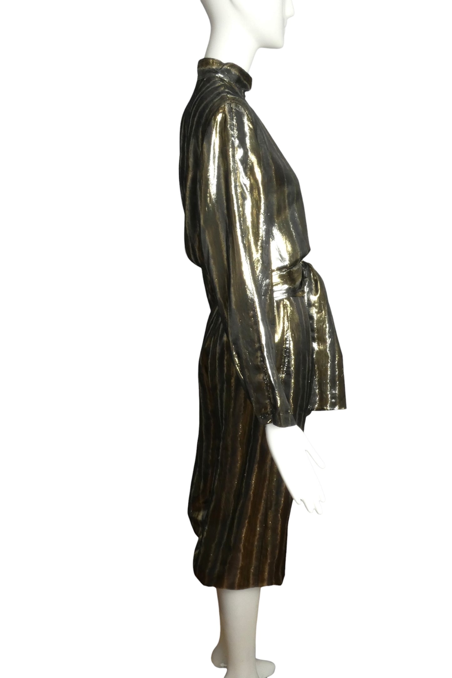 1980s Gold Striped Lame Pant Ensemble, Size 8