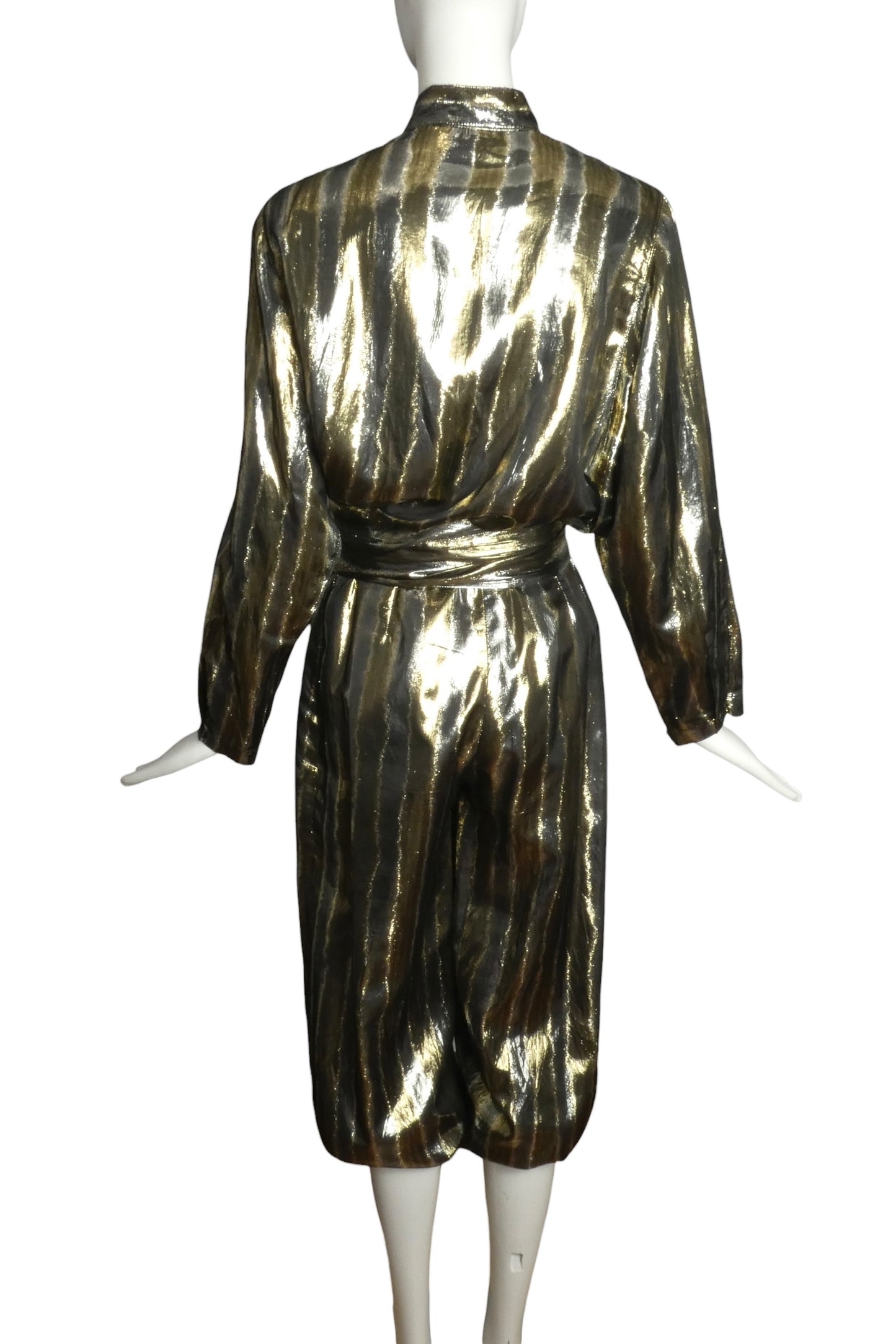1980s Gold Striped Lame Pant Ensemble, Size 8