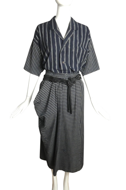 ISSEY MIYAKE- 1981 3pc Striped Cotton Skirt Ensemble, Size 8