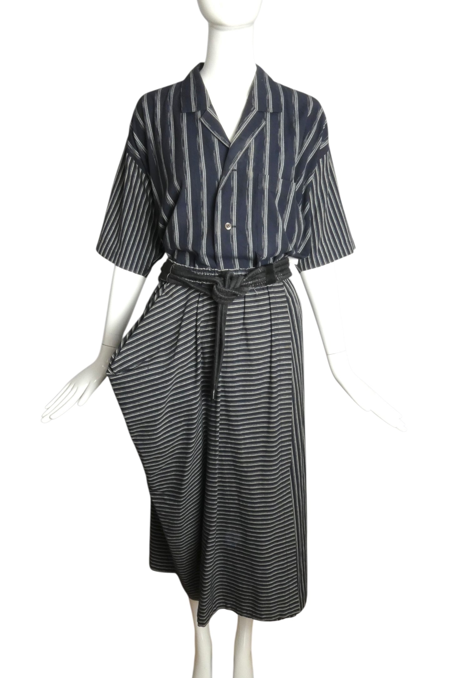 ISSEY MIYAKE- 1981 3pc Striped Cotton Skirt Ensemble, Size 8
