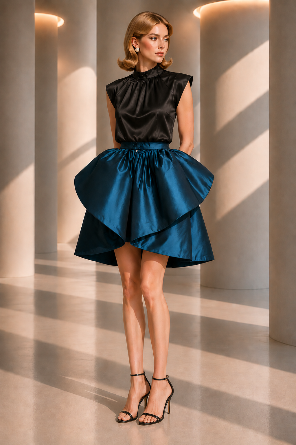 PIERRE CARDIN - 2012 Blue Taffeta Ruffle Overskirt, Size-4
