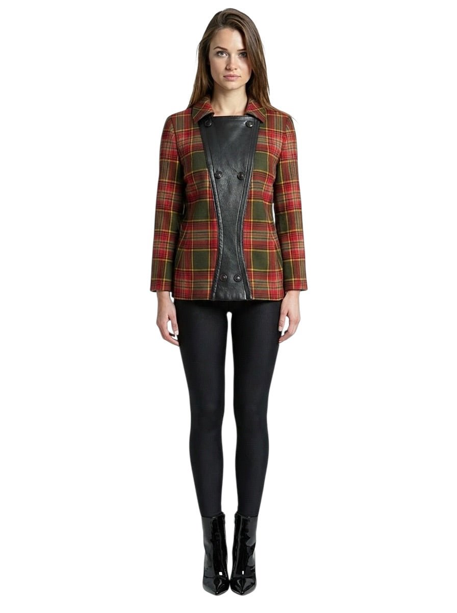 1996 Plaid Wool & Leather Jacket, Size-6