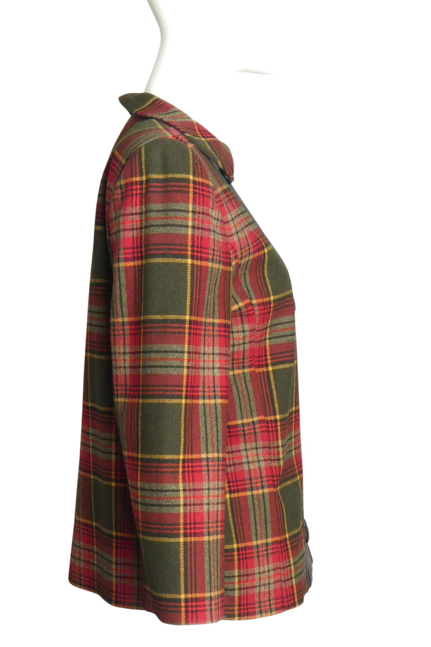 PIERRE CARDIN Boutique-1997 Plaid Wool & Leather Jacket, Size-6