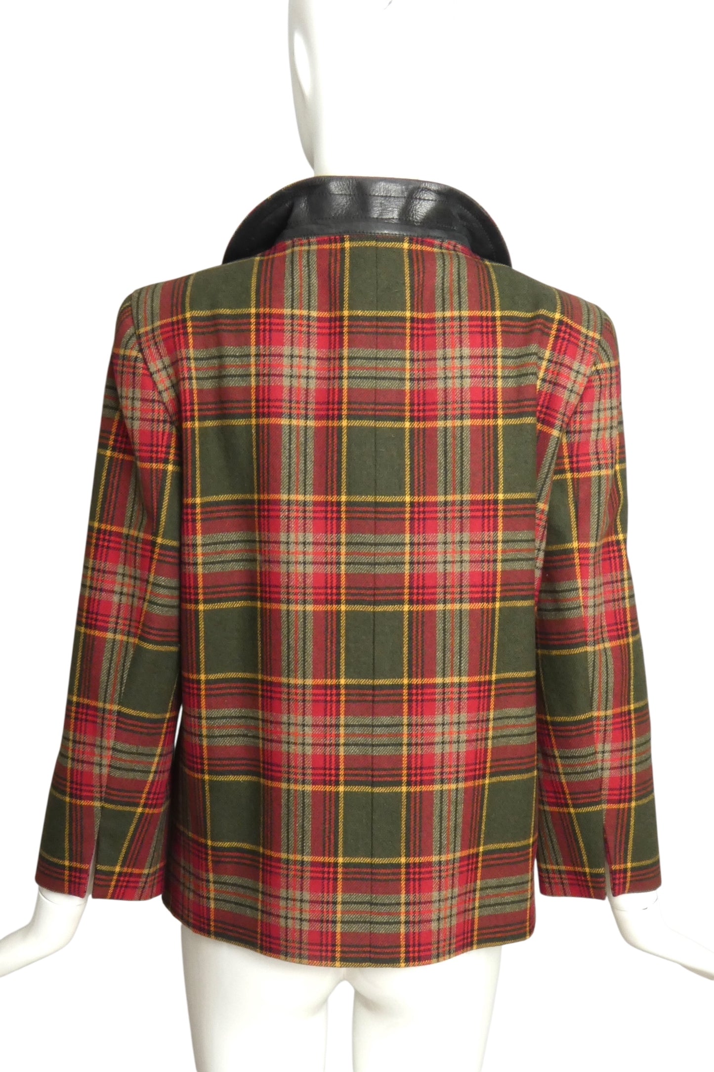 PIERRE CARDIN Boutique-1997 Plaid Wool & Leather Jacket, Size-6