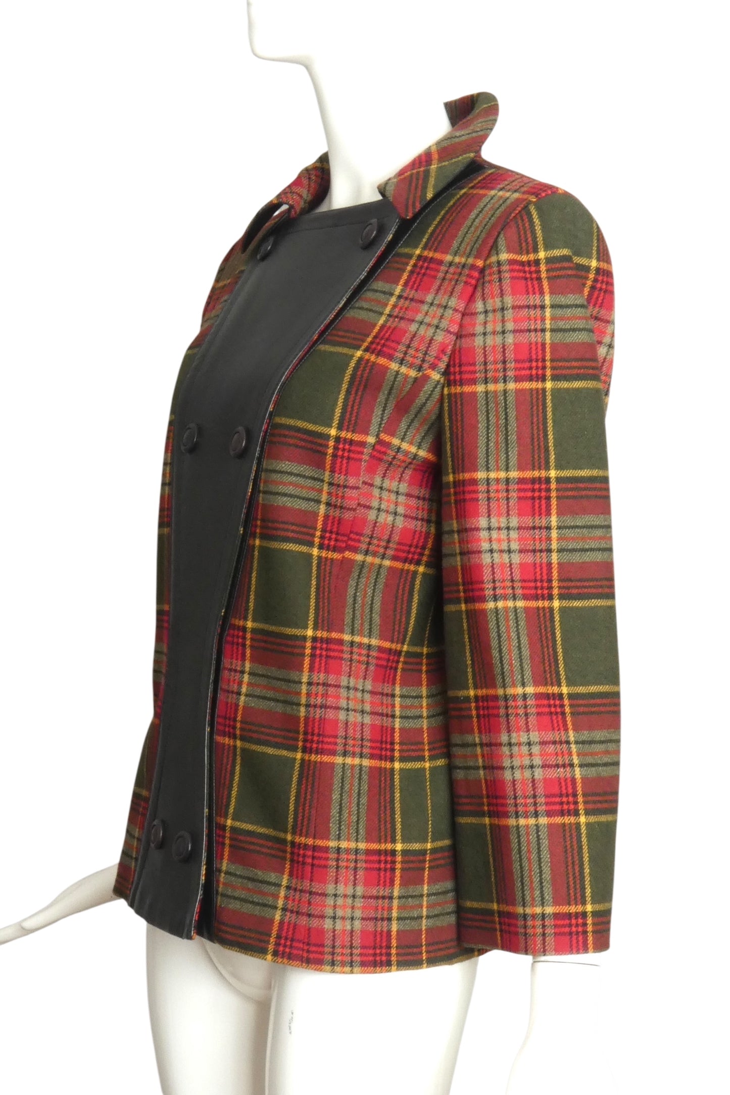 PIERRE CARDIN Boutique-1997 Plaid Wool & Leather Jacket, Size-6
