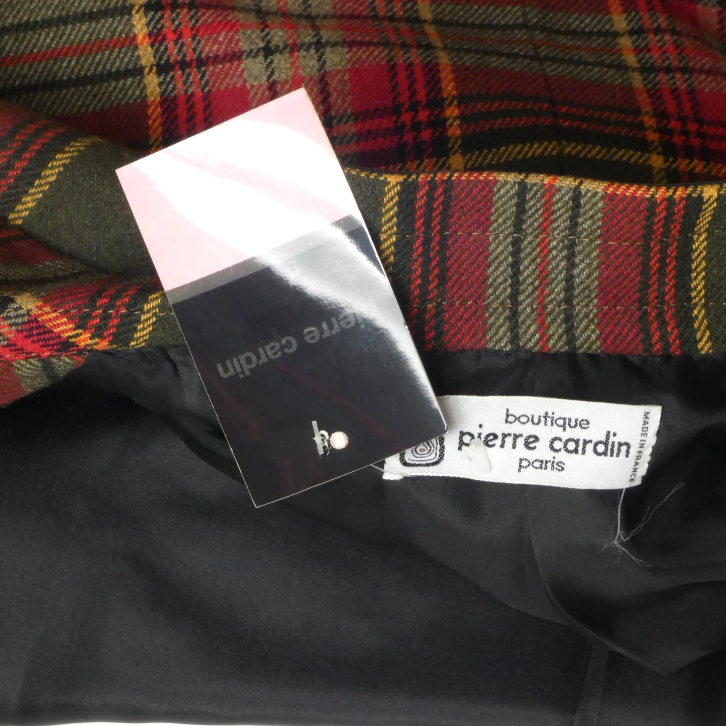 PIERRE CARDIN Boutique-1997 Plaid Wool & Leather Jacket, Size-6