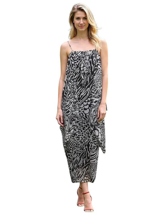 2000 Black & White Printed Chiffon Evening Dress, Size 8