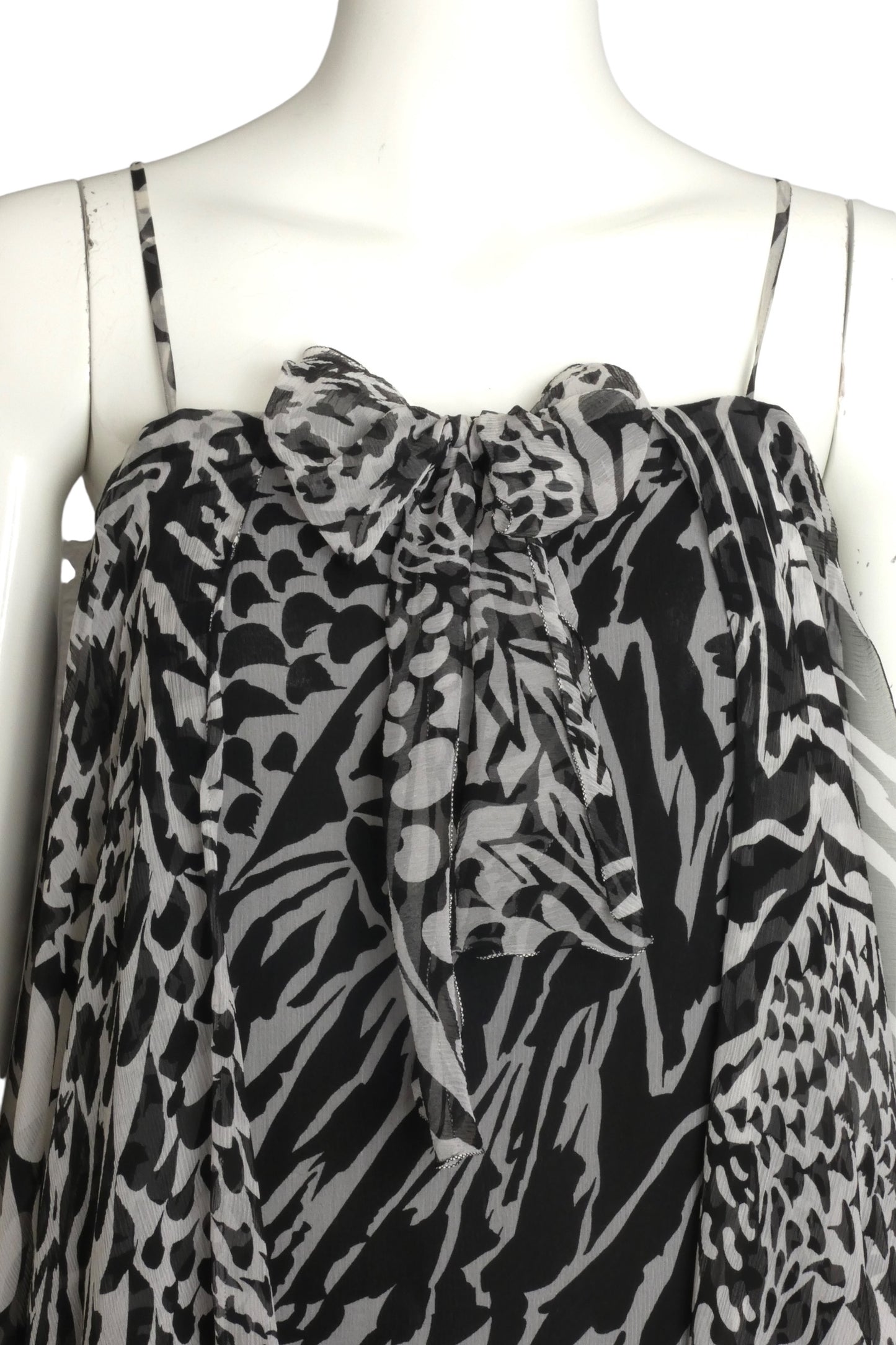 PIERRE CARDIN -2000 Black & White Printed Chiffon Evening Dress, Size 8