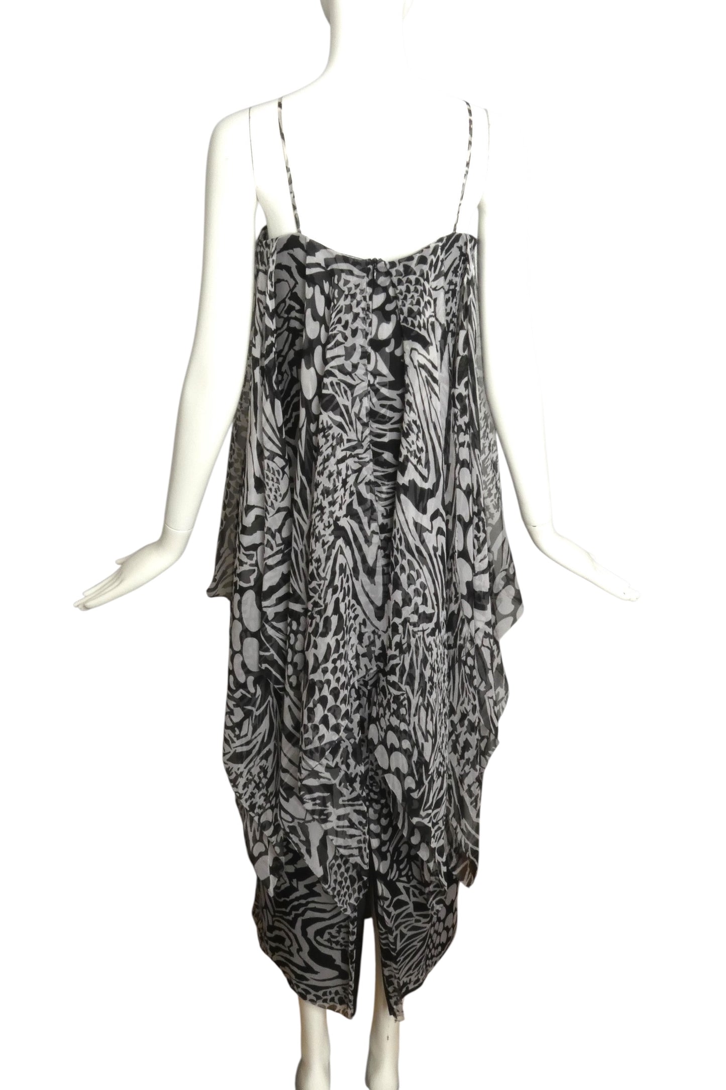 PIERRE CARDIN -2000 Black & White Printed Chiffon Evening Dress, Size 8