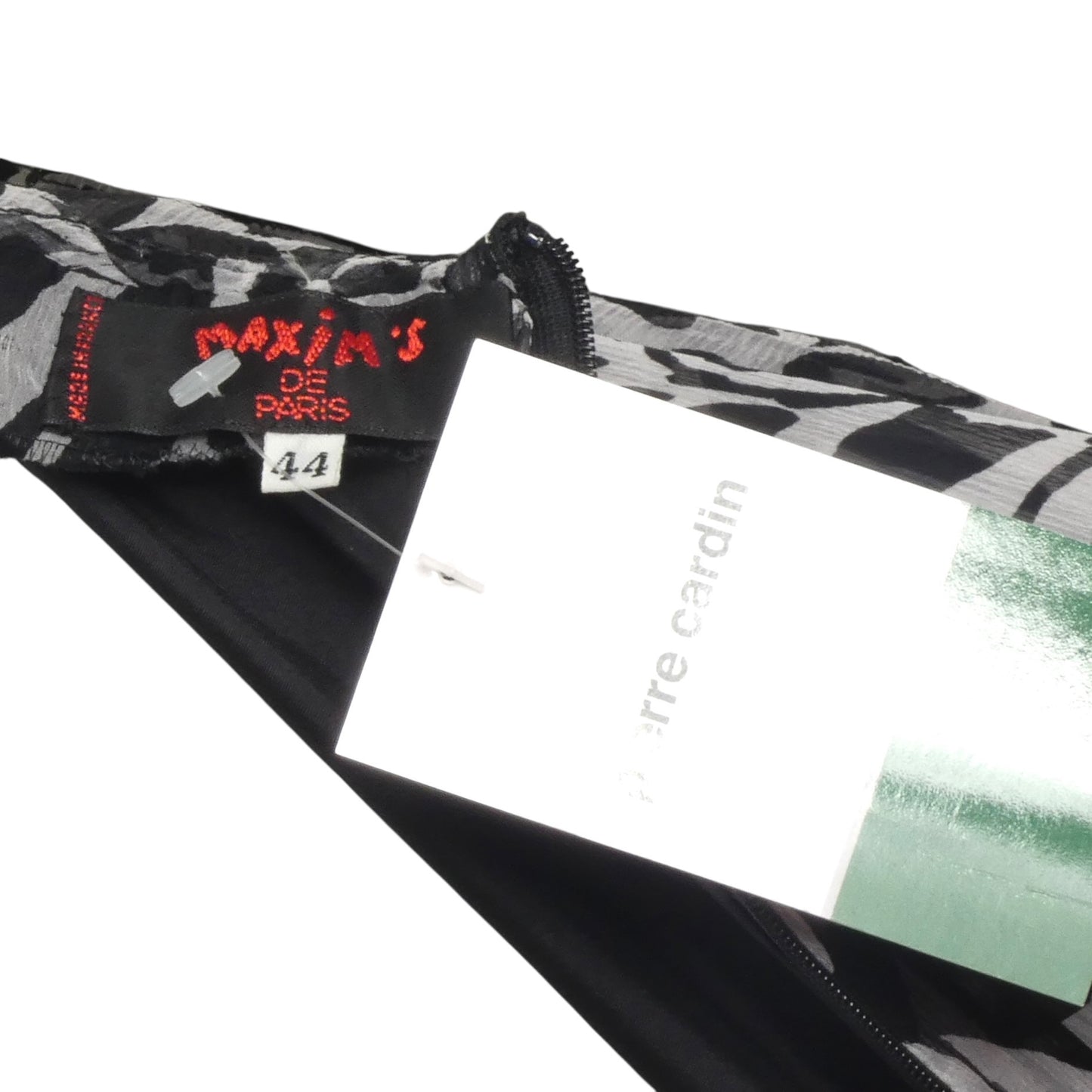 PIERRE CARDIN -2000 Black & White Printed Chiffon Evening Dress, Size 8