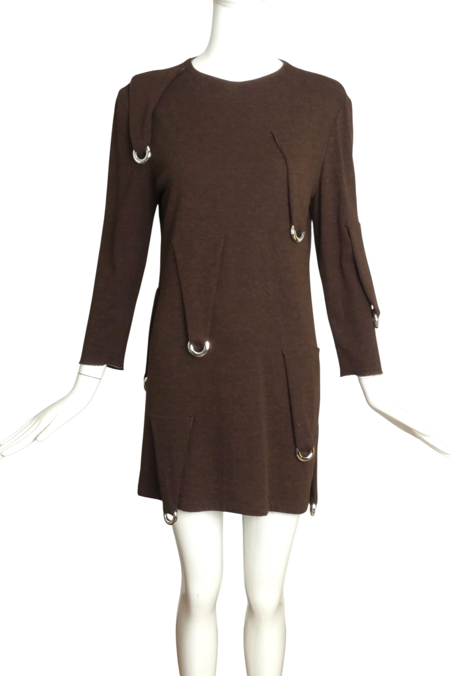 PIERRE CARDIN BOUTIQUE-2009 Brown Wool Knit Dress, Size-8