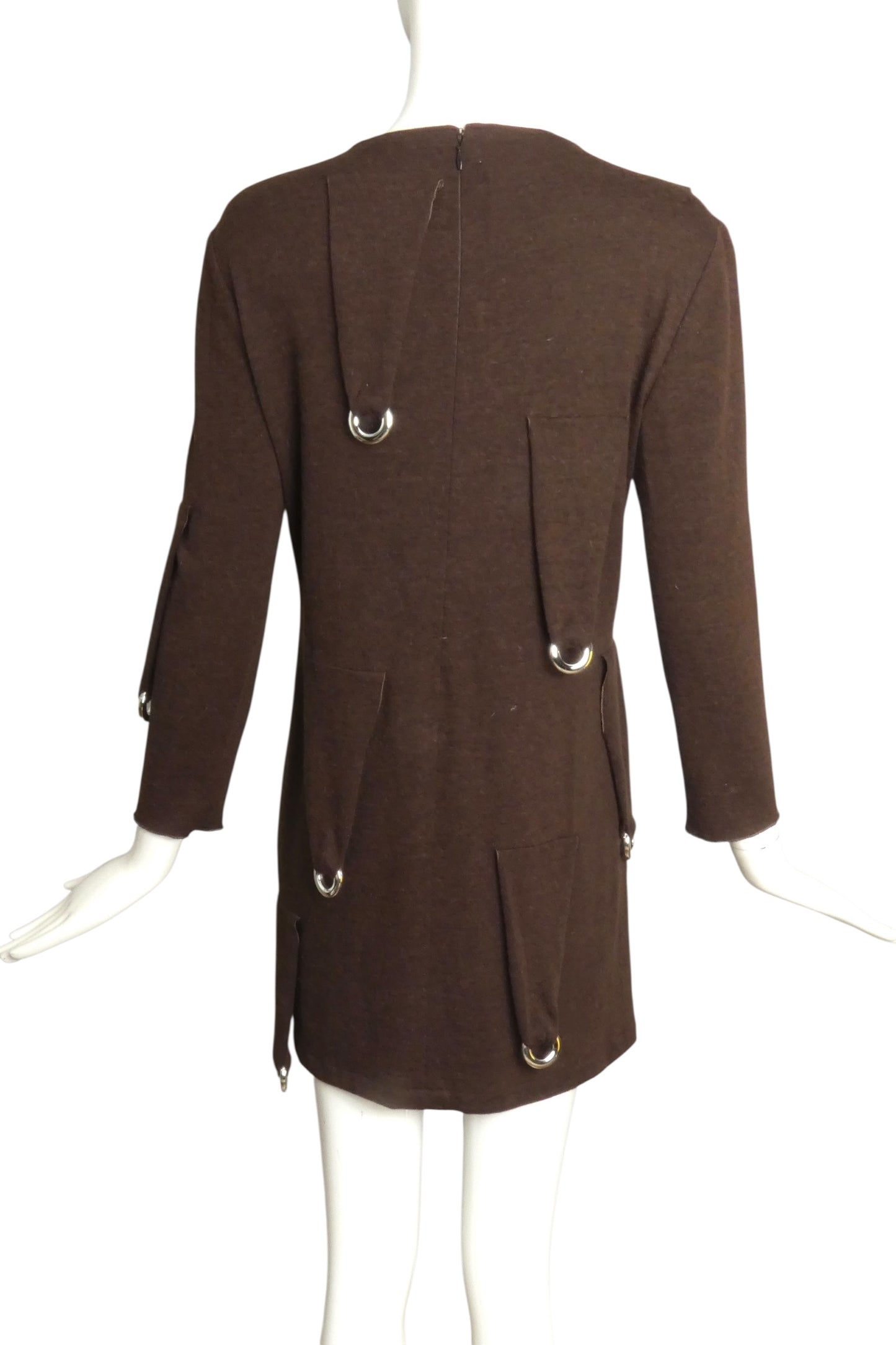 PIERRE CARDIN BOUTIQUE-2009 Brown Wool Knit Dress, Size-8