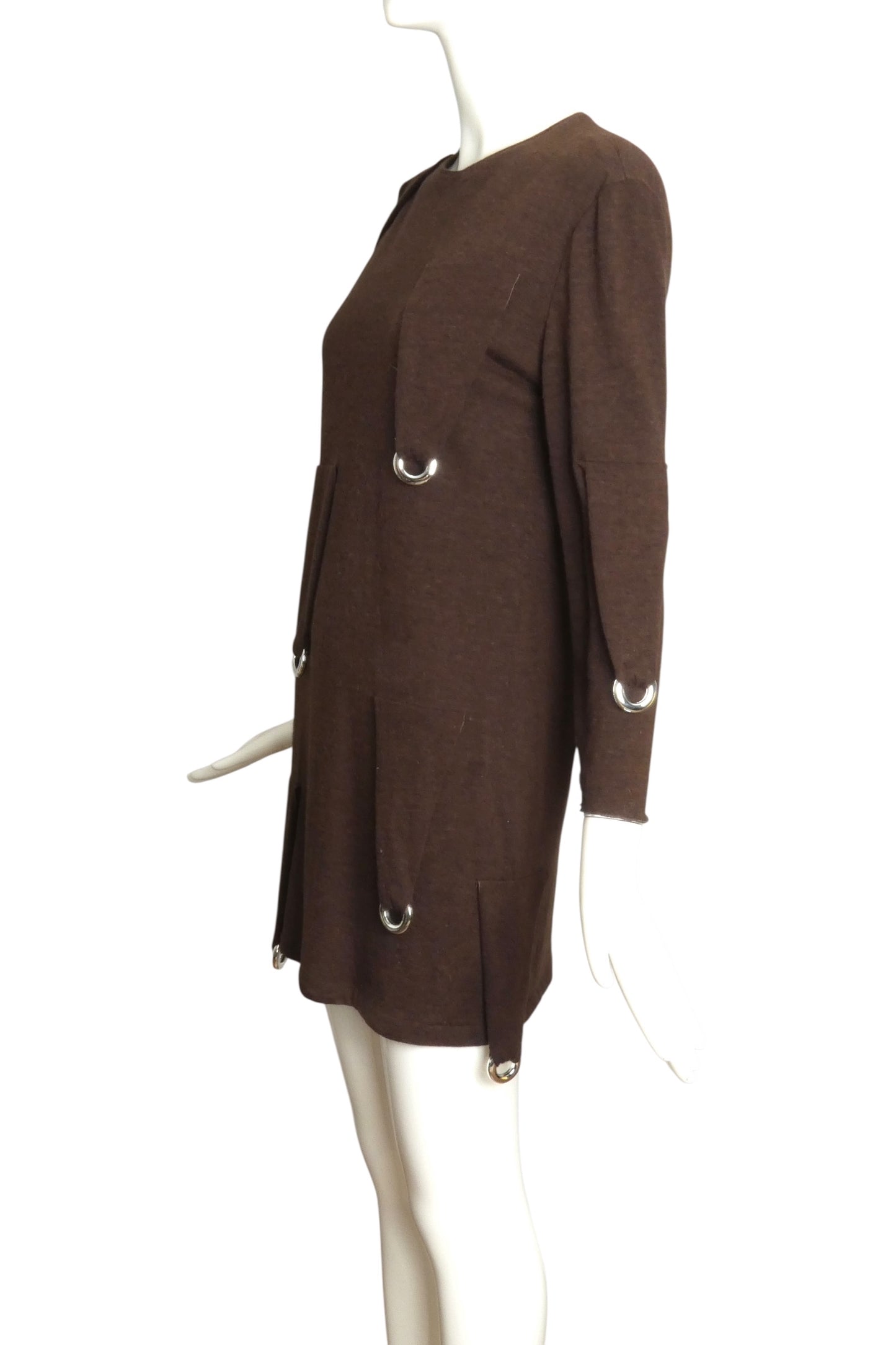 PIERRE CARDIN BOUTIQUE-2009 Brown Wool Knit Dress, Size-8